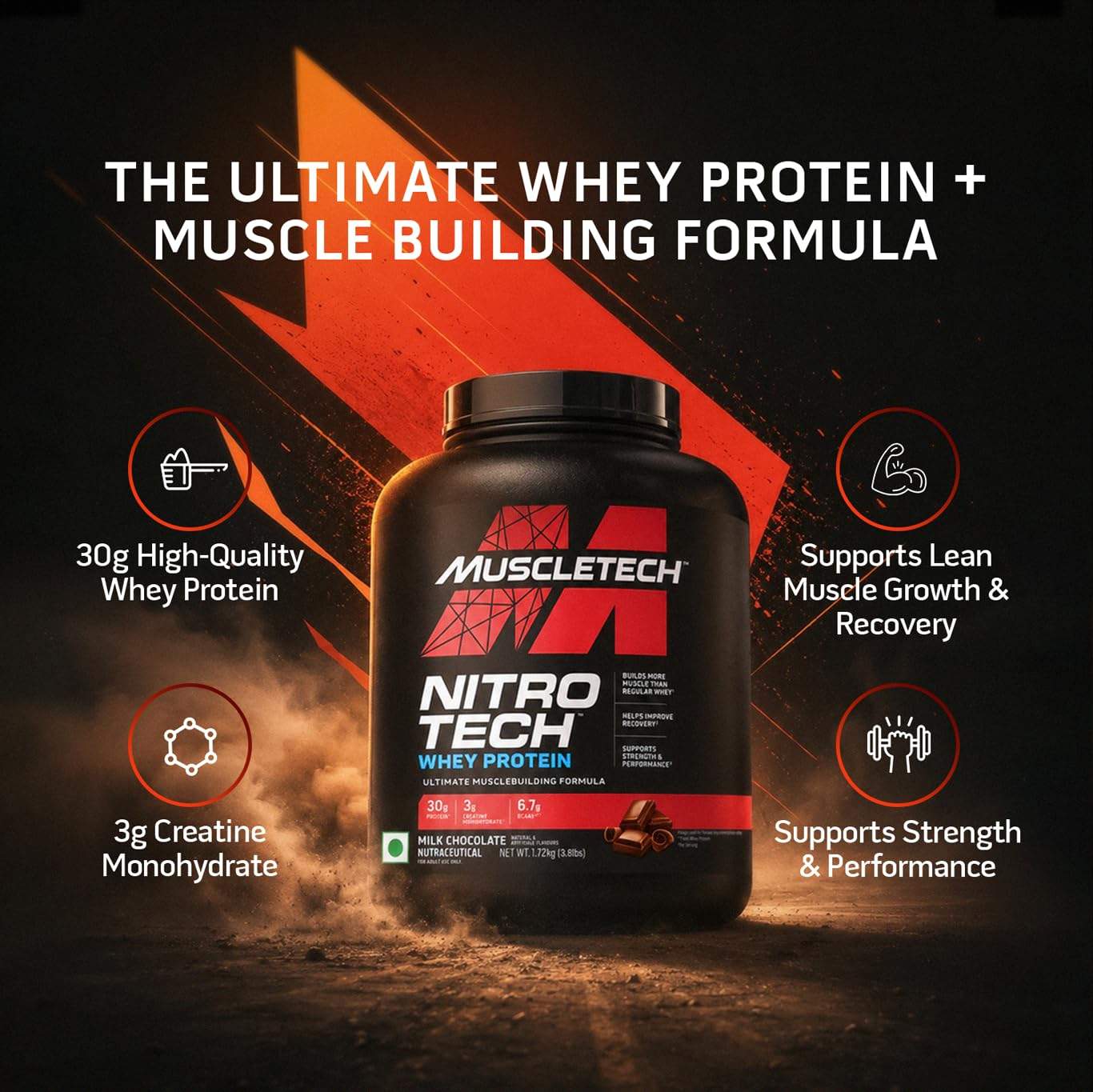 MuscleTech Nitro-Tech Whey Protein – Best Premium Muscle Gain Protein 1.7kg - Image 2